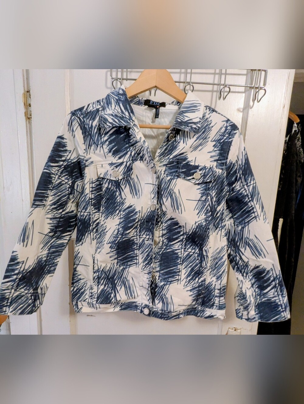 FDJ Blue and White Brushstroke Print Jacket, Medium